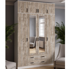 Шкаф для одежды и белья с антресолью Лагуна 160 см, белый/дуб юкон